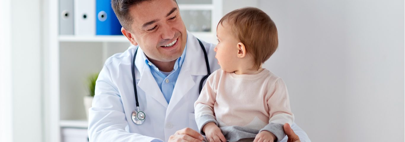 Healthcare illustration of a doctor speaking with a child
